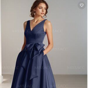 Flattering A-Line V-Neck Satin Evening Dress